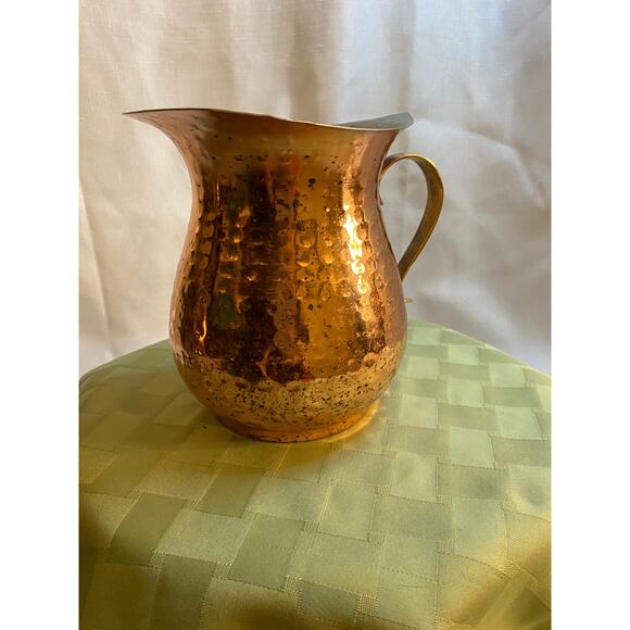 Hammered Copper Shiny Pitcher Vase BrassHandle Decorative Only. 6 inch tall VGUC - Picture 3 of 15